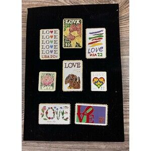 Vintage Lot Of 8 USPS Love Stamps Pins Lapel Hat Collector Pin Backs
